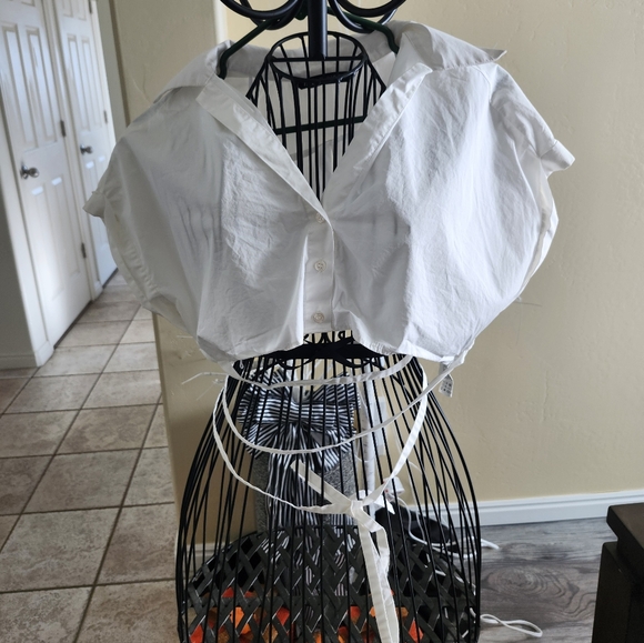 Zara White Wrap Tie Button-Up Short Sleeve Crop Top Women's Size Small - Picture 2 of 8